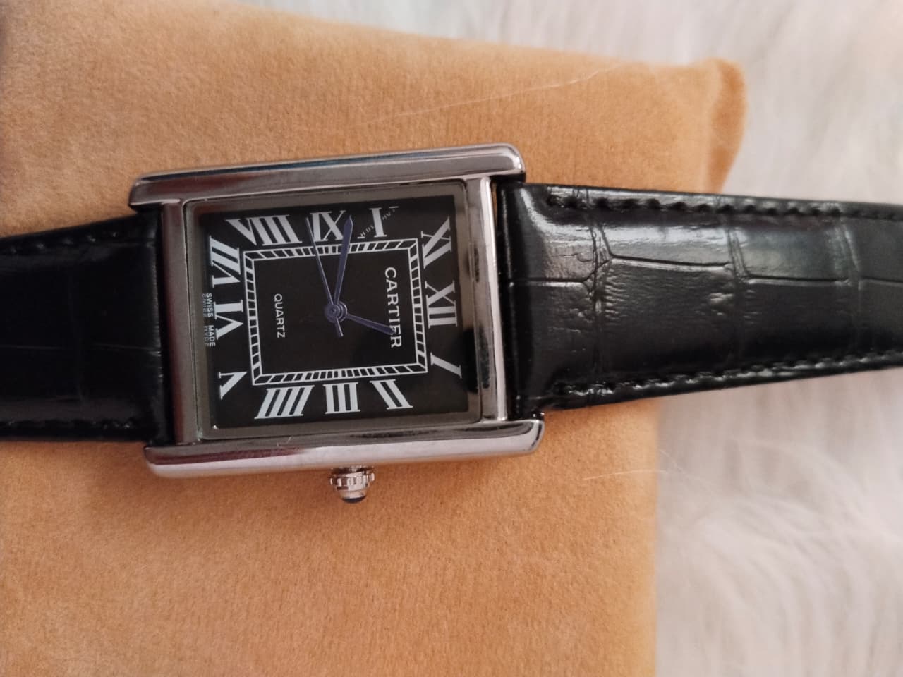 Cartier Tank Black Dial Leather Strap