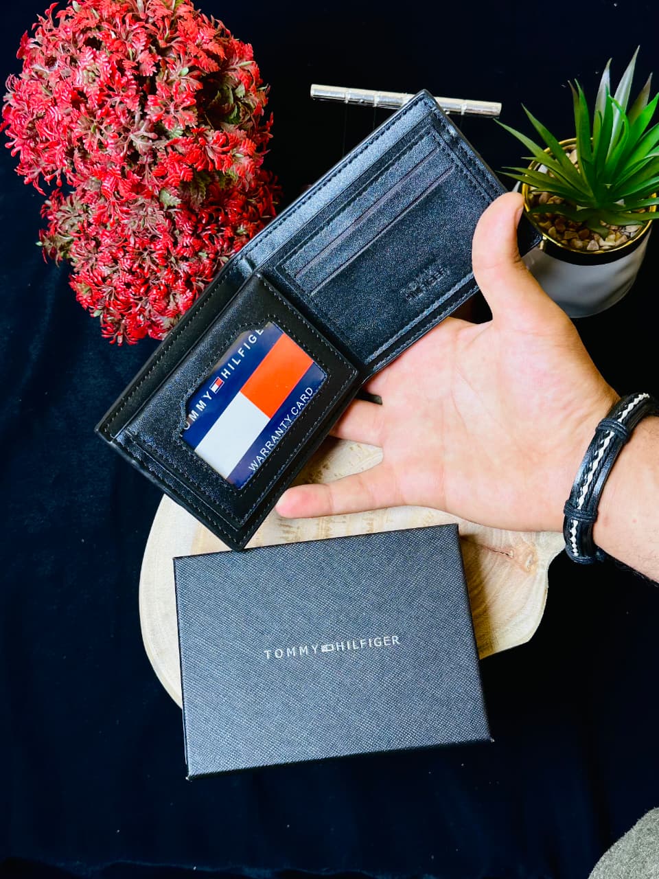T.M Central Strip Leather Wallet – Midnight Black Edition