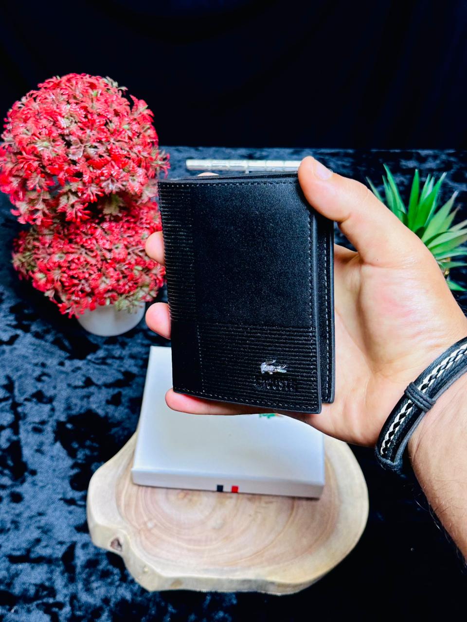 Lacostee Textured Leather Bifold Wallet – Signature Croc Series