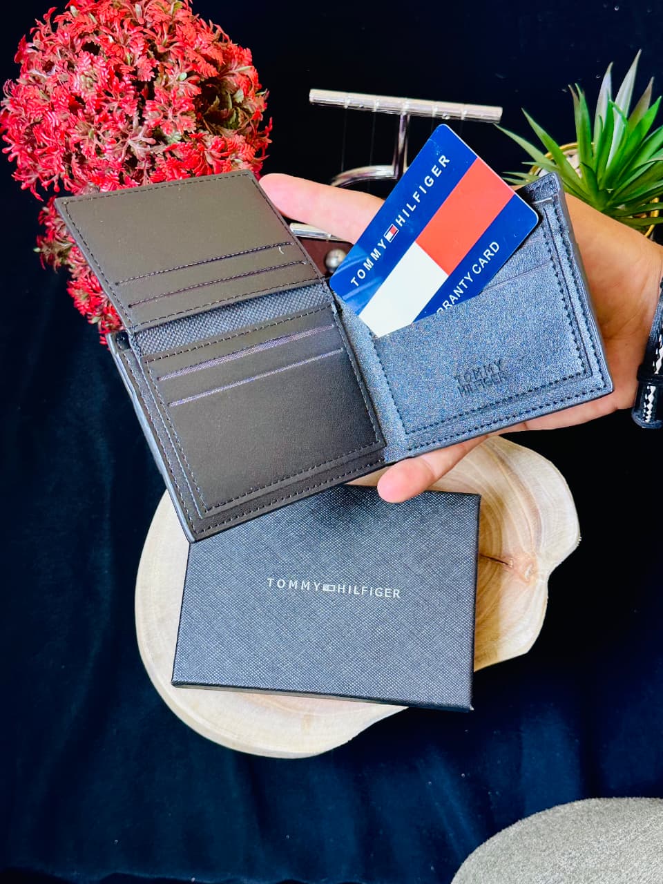 T.M Central Strip Leather Wallet – Midnight Black Edition