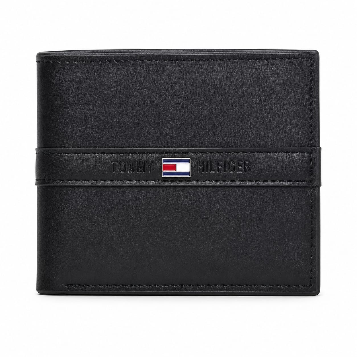 T.M Central Strip Leather Wallet – Midnight Black Edition
