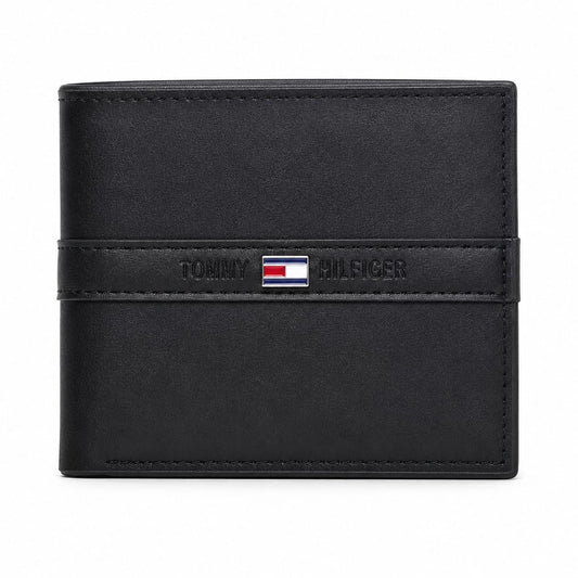 T.M Central Strip Leather Wallet – Midnight Black Edition