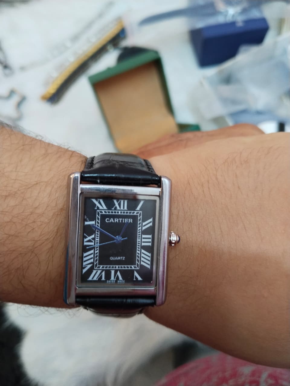 Cartier Tank Black Dial Leather Strap