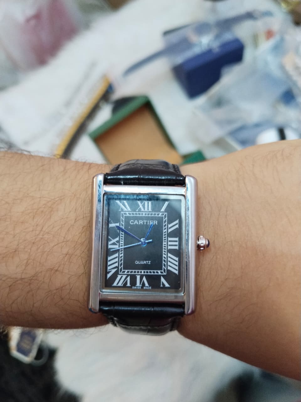 Cartier Tank Black Dial Leather Strap