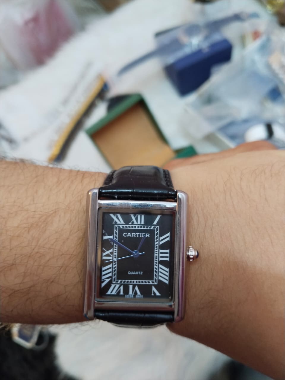 Cartier Tank Black Dial Leather Strap