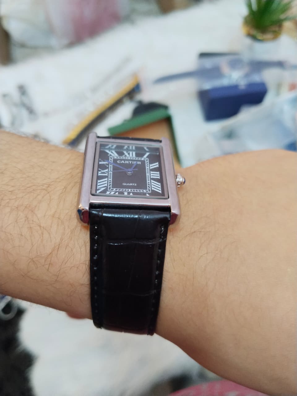 Cartier Tank Black Dial Leather Strap