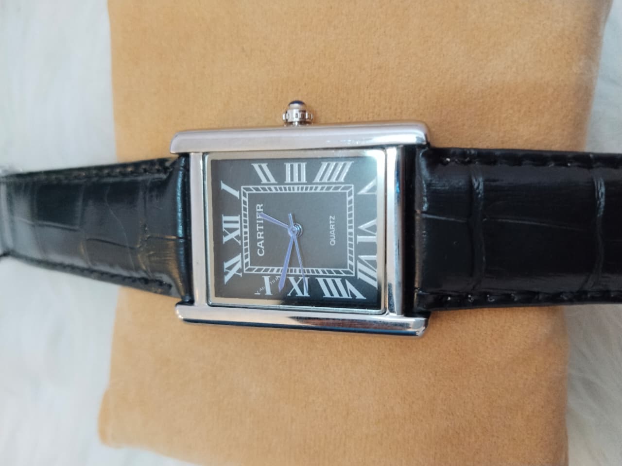 Cartier Tank Black Dial Leather Strap